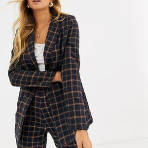 Heartbreak longline boyfriend blazer in navy and muted orange check - SIZE L